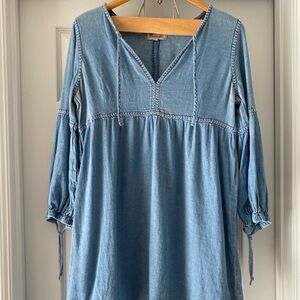 Madewell Indigo Blue Linen Cotton Long-sleeve Tunic Mini dress